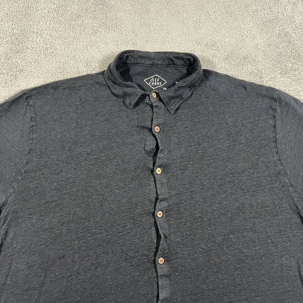 Alex Crane Shirt Mens 2XL Gray European Linen Button Up Short Sleeve